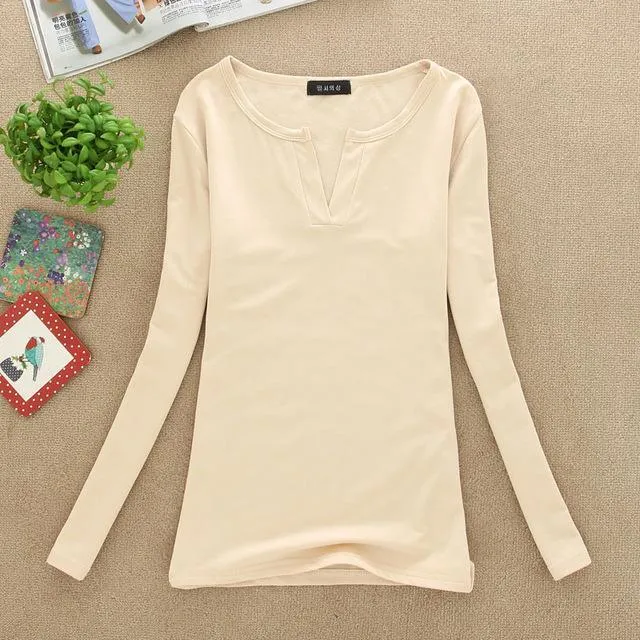 2017 solid 14 colors V-Neck  Blouses Sexy Slim Knitted Long Sleeve Chemise Femme Korean Tops for Women clothing Shirt Top Blouse