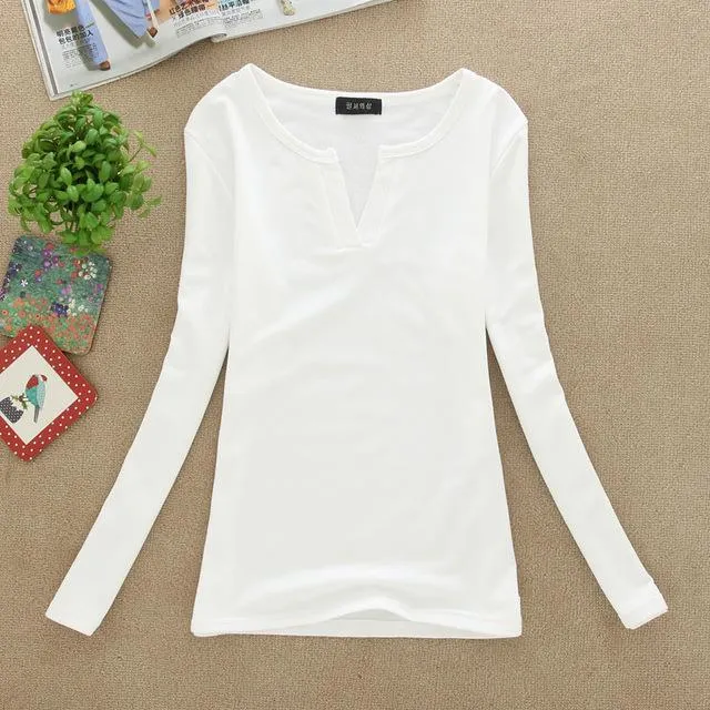 2017 solid 14 colors V-Neck  Blouses Sexy Slim Knitted Long Sleeve Chemise Femme Korean Tops for Women clothing Shirt Top Blouse