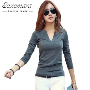 2017 solid 14 colors V-Neck  Blouses Sexy Slim Knitted Long Sleeve Chemise Femme Korean Tops for Women clothing Shirt Top Blouse