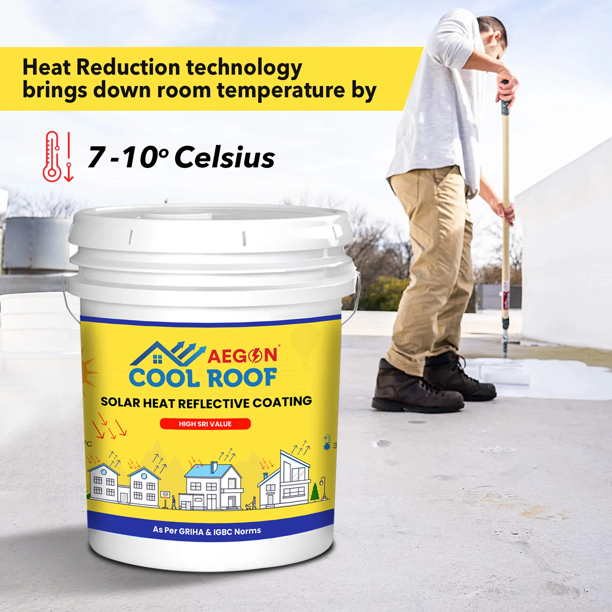 Aegon Cool Roof Coating - High SRI Heat Resistant, Terrace Cooling Paint (20 Ltrs, Covers 600 Sq.ft)