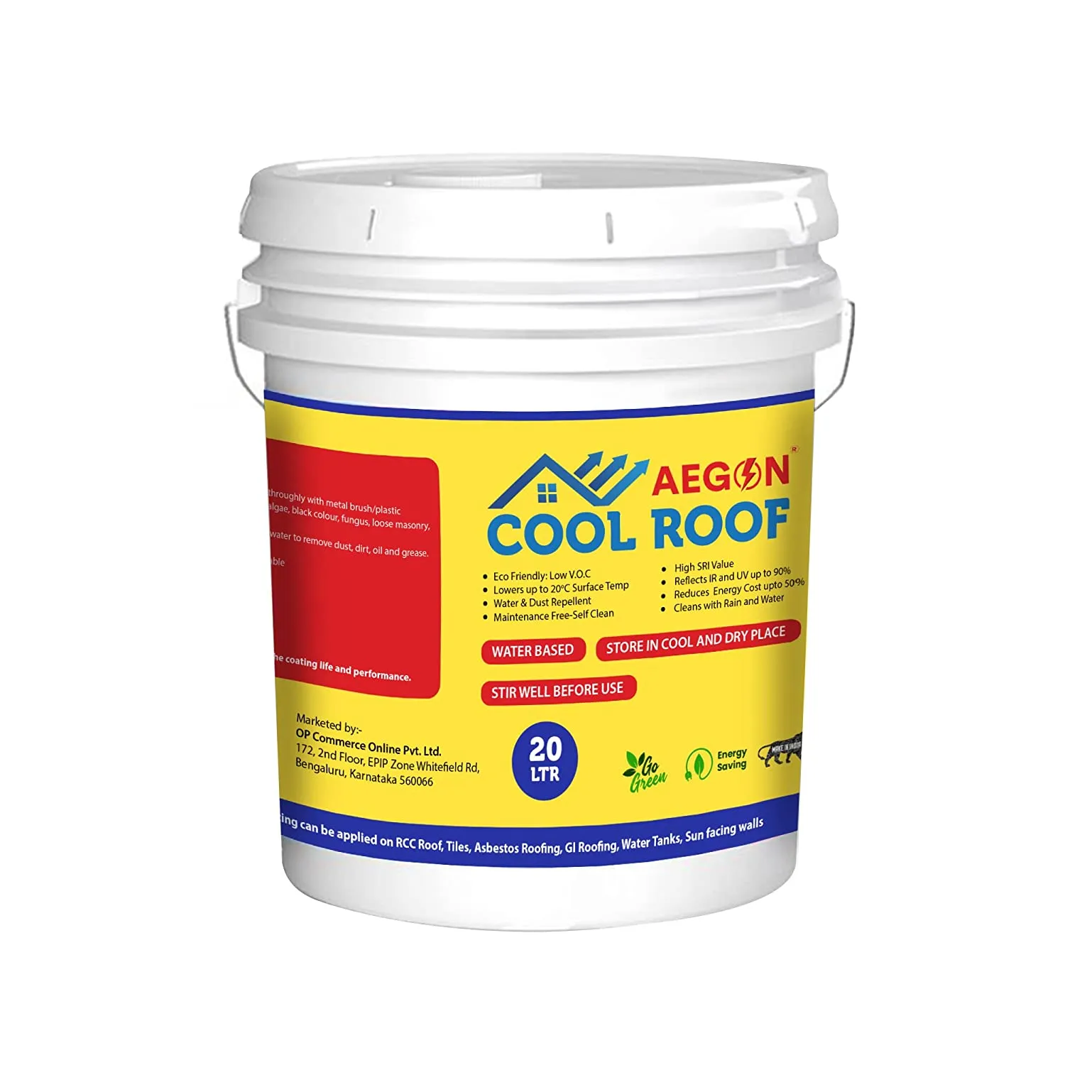 Aegon Cool Roof Coating - High SRI Heat Resistant, Terrace Cooling Paint (20 Ltrs, Covers 600 Sq.ft)