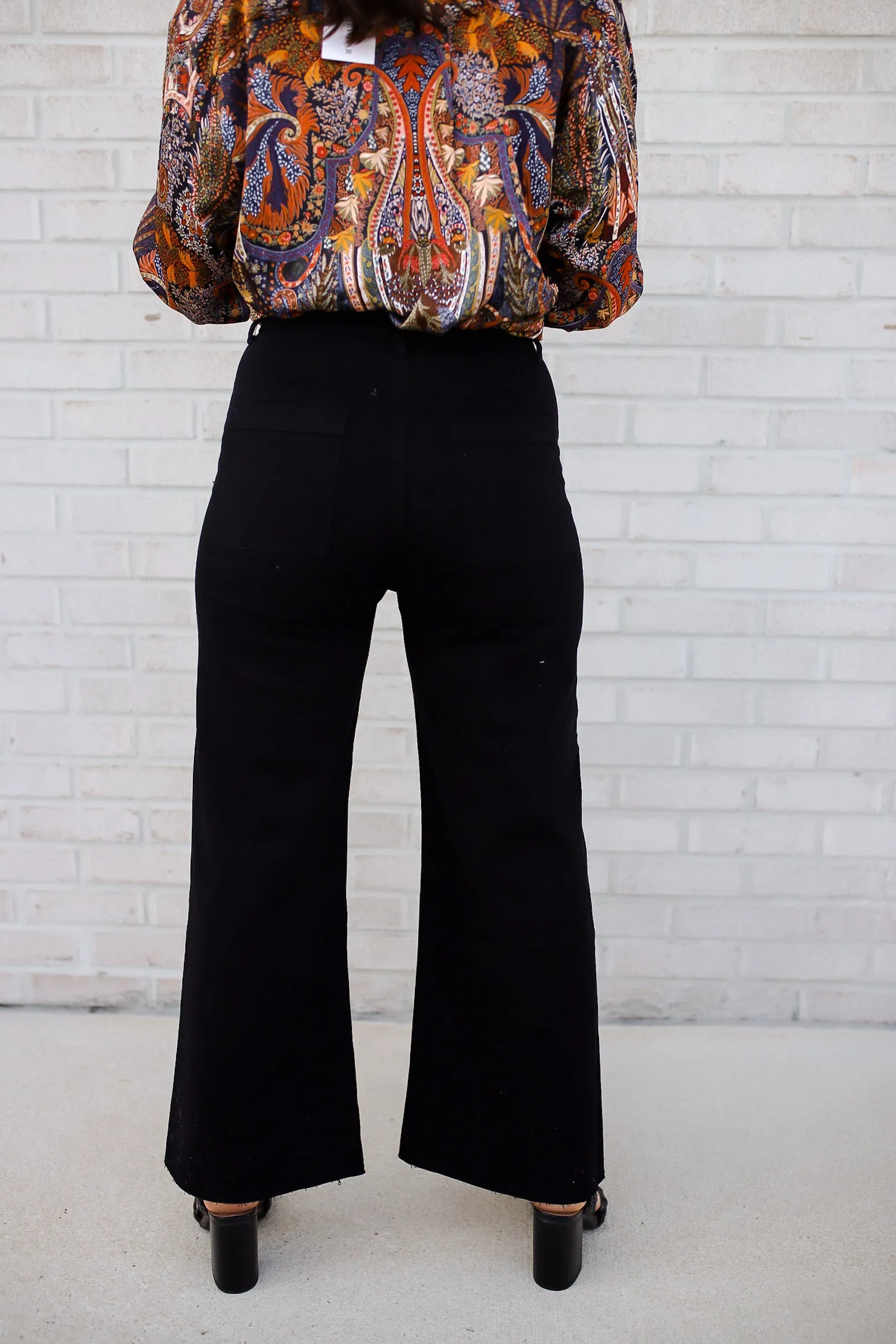 August High Rise Wide Leg Crop Jeans in Black