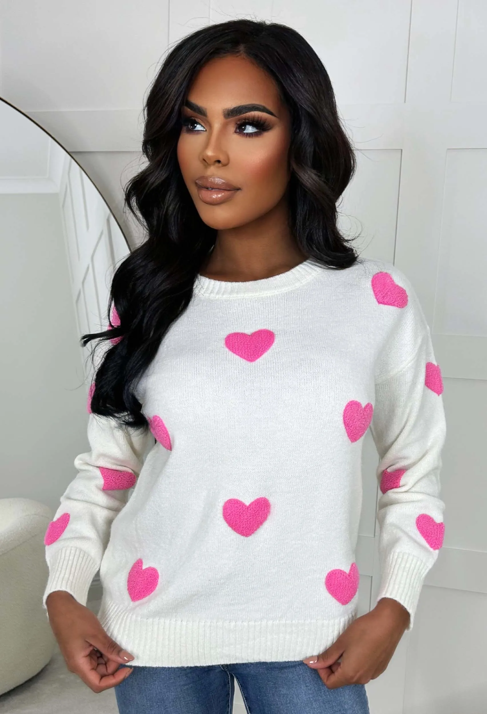 Babe Gone Bad Cream Love Heart Knitted Jumper