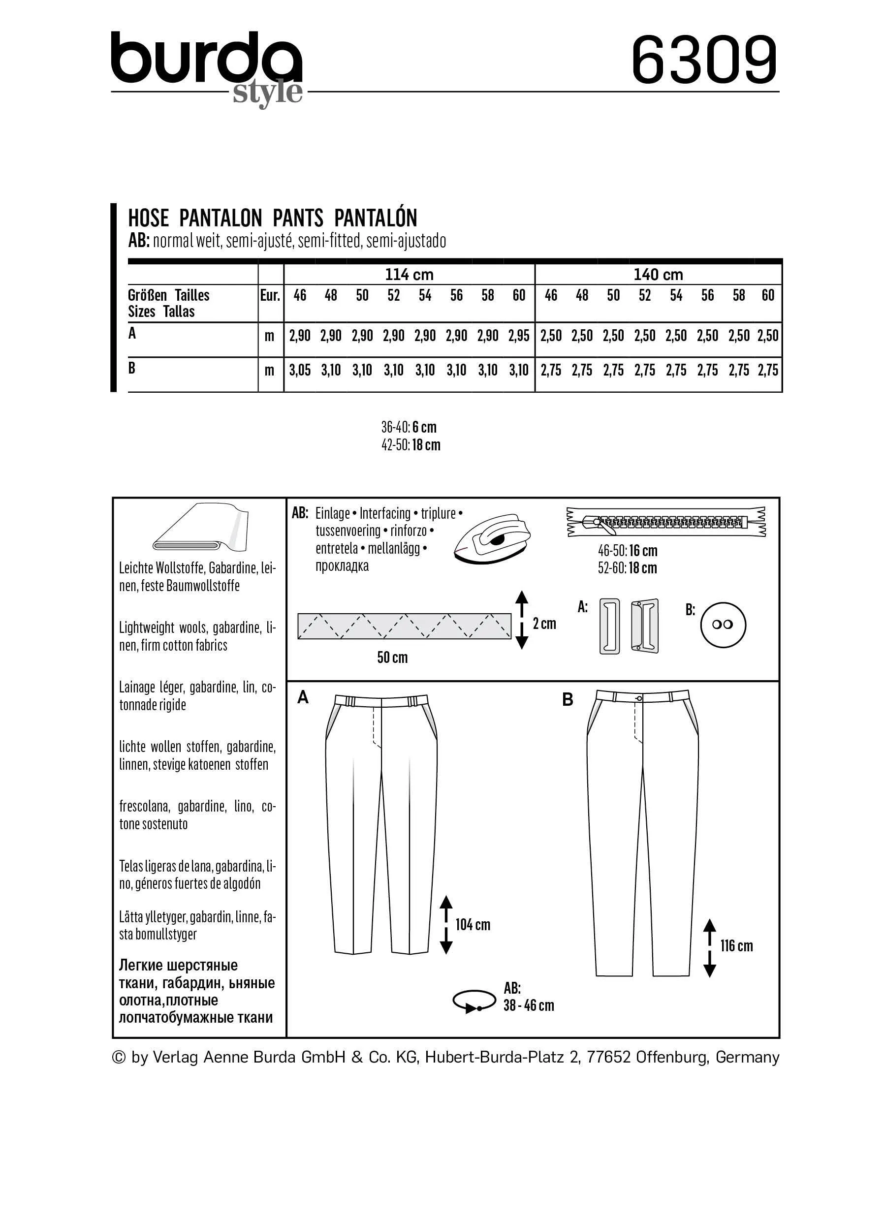 BD6309 Women's back elastic pants sewing pattern