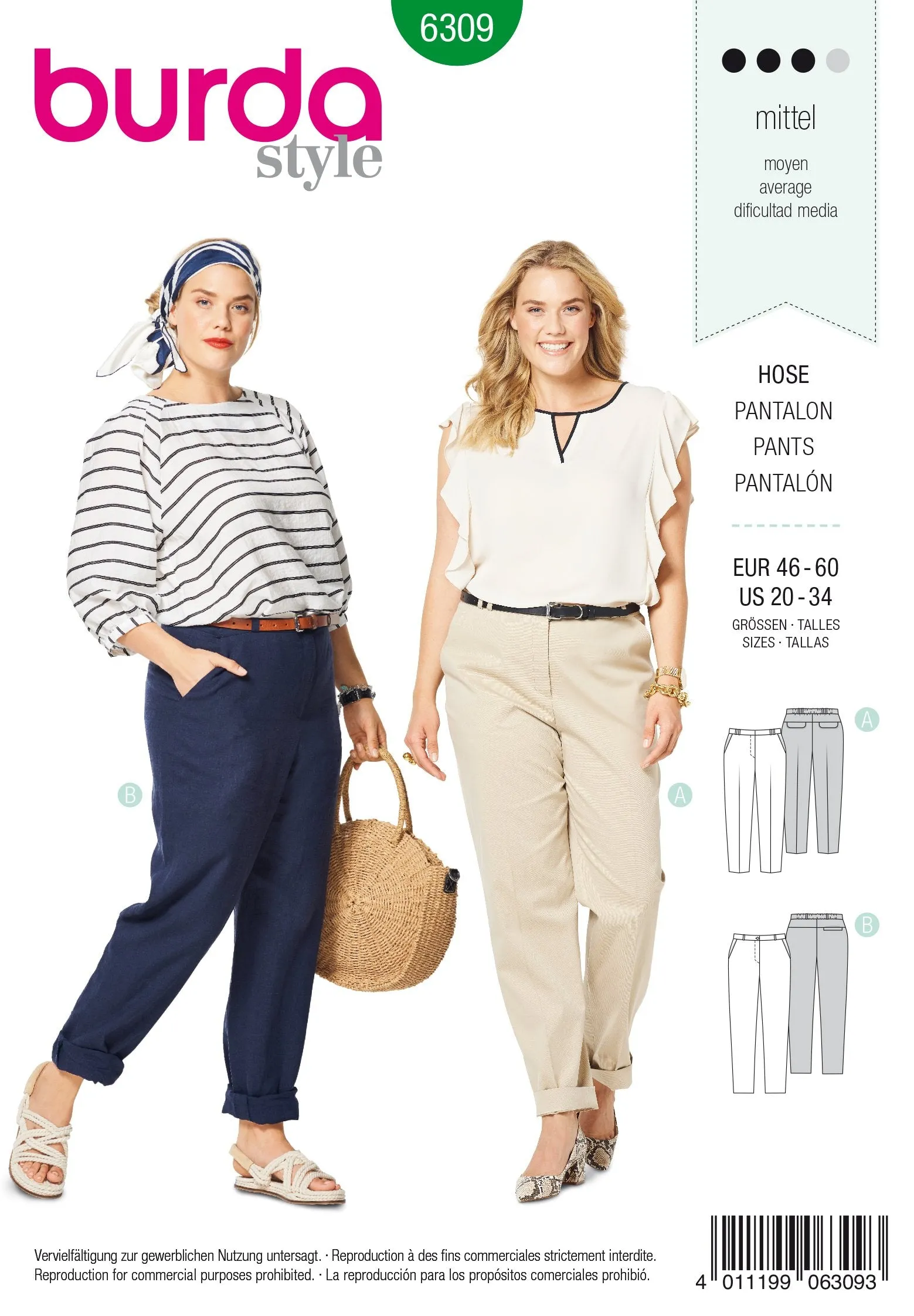 BD6309 Women's back elastic pants sewing pattern