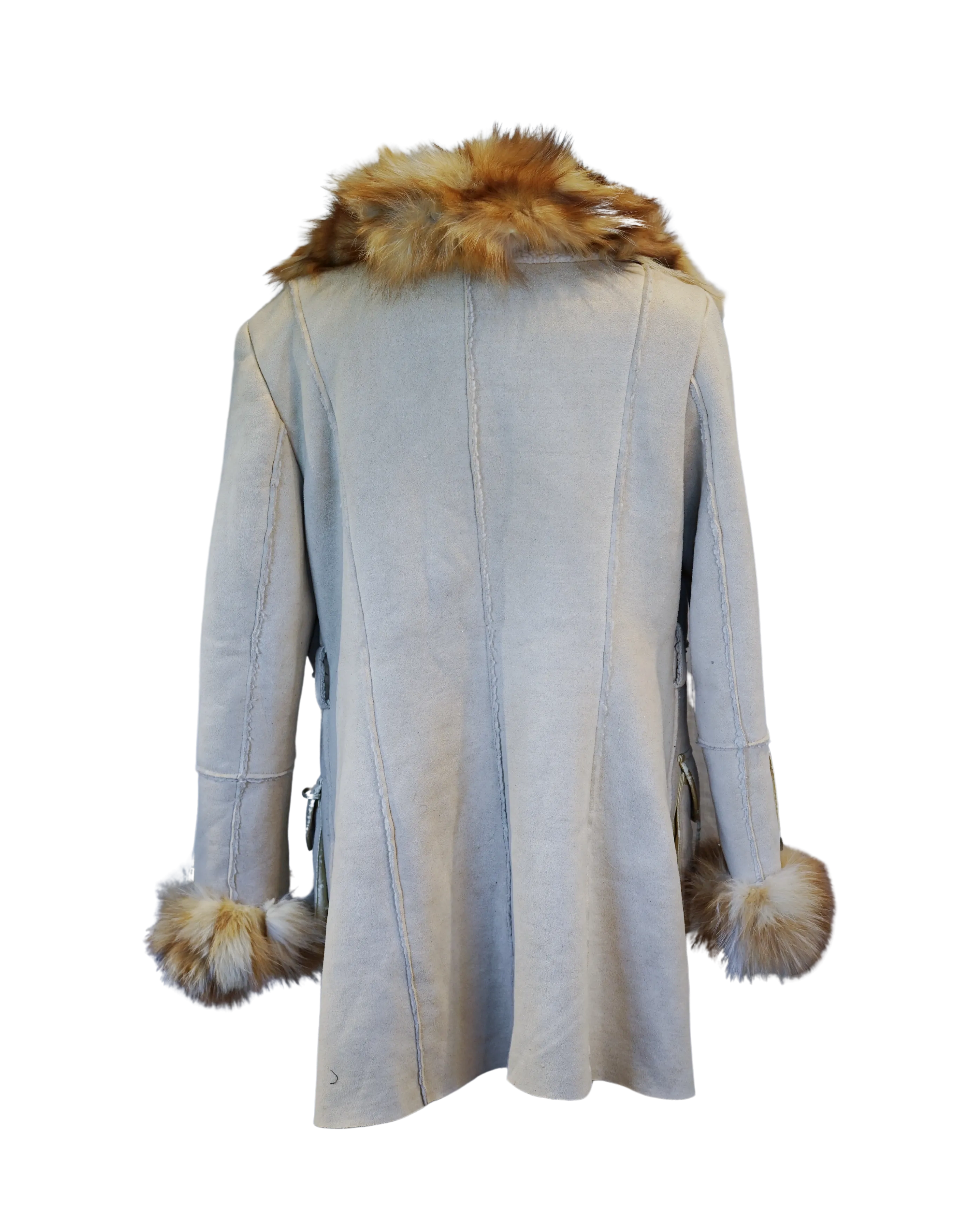 Beige Suede Coat with Detachable Fur Collar