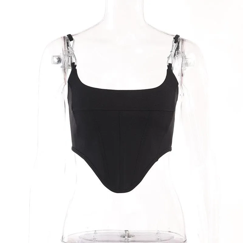 BerryBetty - Bustier low cut solid sleeveless backless square neck crop top