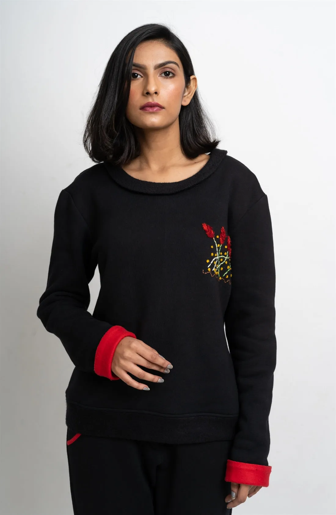 Black And Red Fleece Embroidered Set