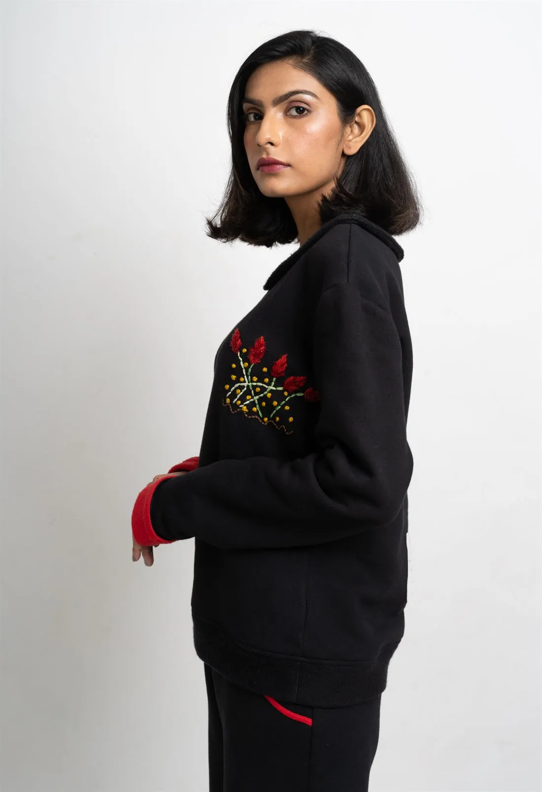 Black And Red Fleece Embroidered Set