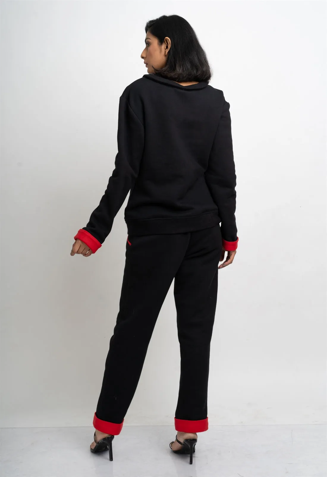 Black And Red Fleece Embroidered Set