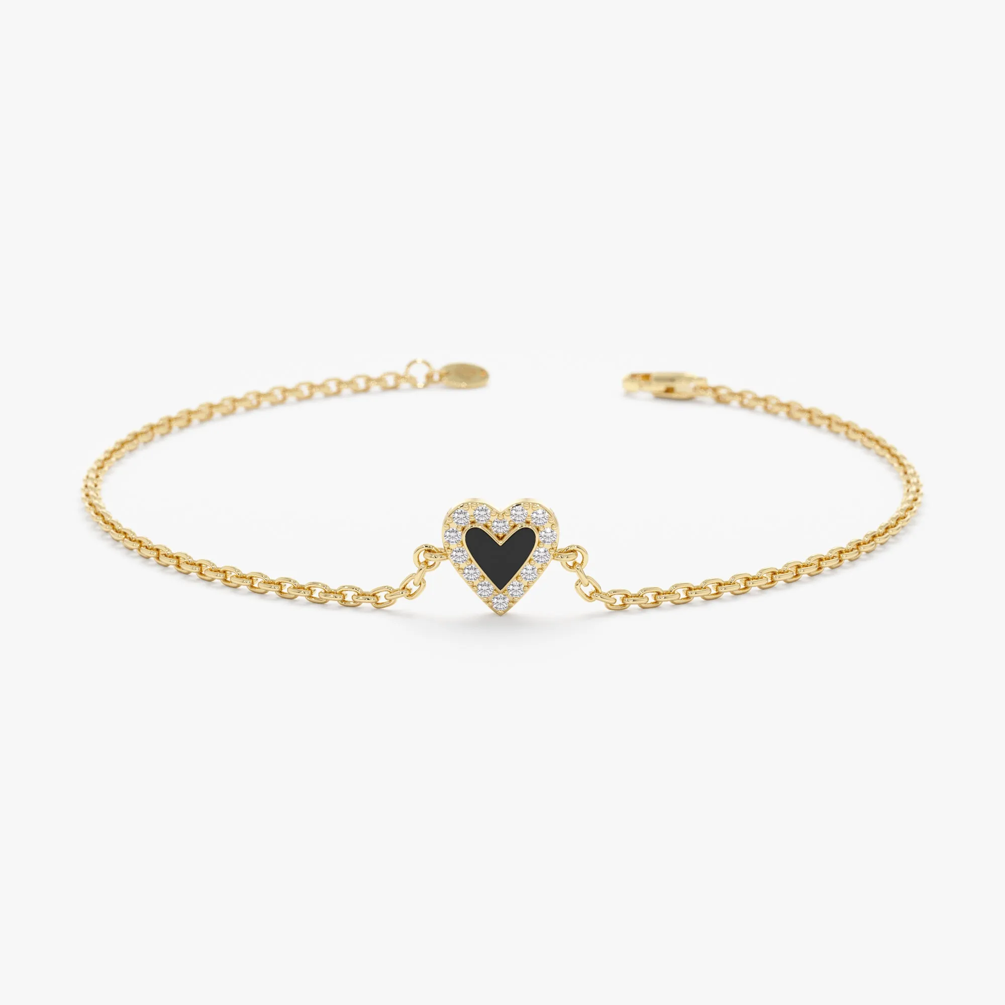 Black Enamel Heart Diamond Bracelet, Lilliana