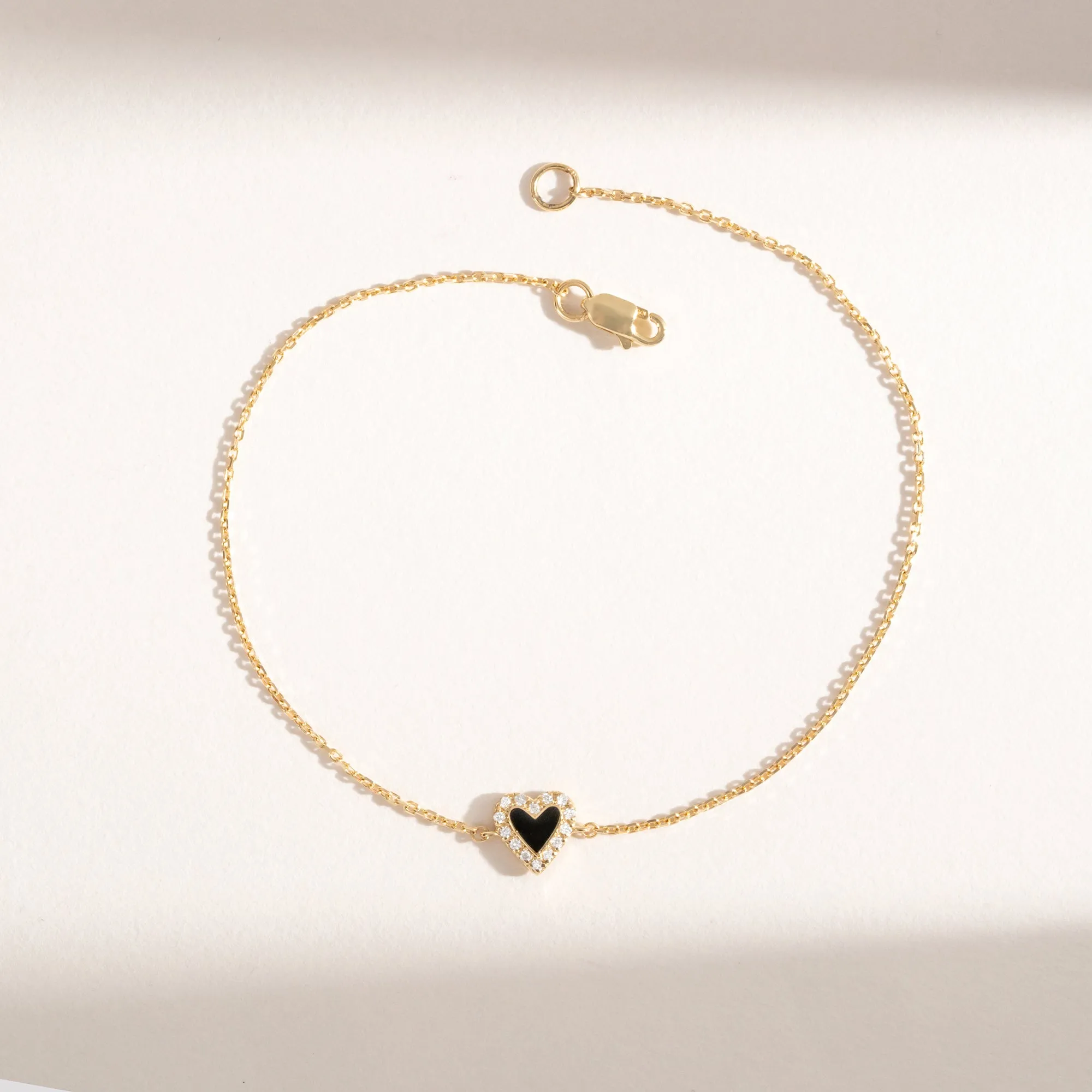 Black Enamel Heart Diamond Bracelet, Lilliana