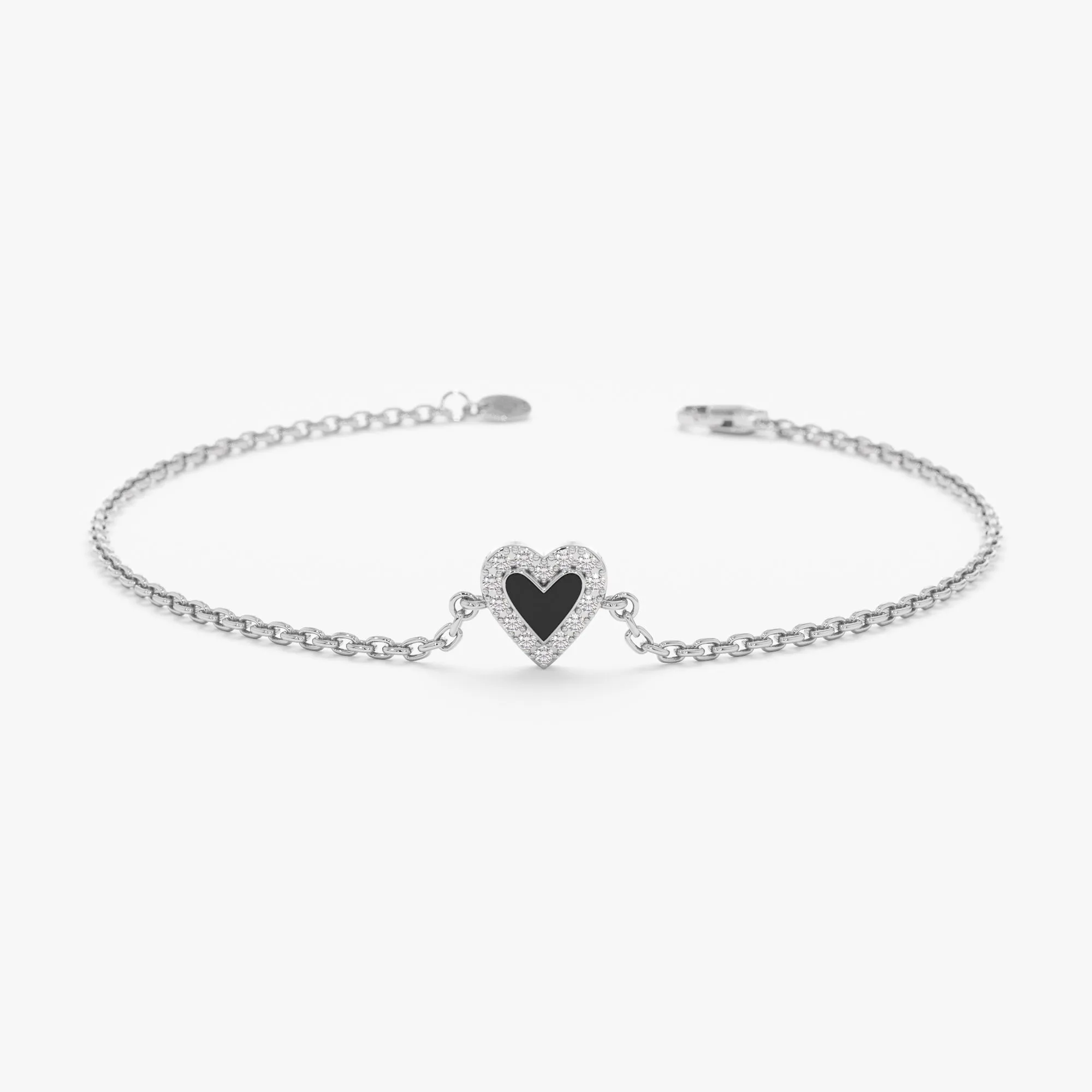 Black Enamel Heart Diamond Bracelet, Lilliana