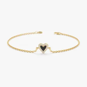 Black Enamel Heart Diamond Bracelet, Lilliana