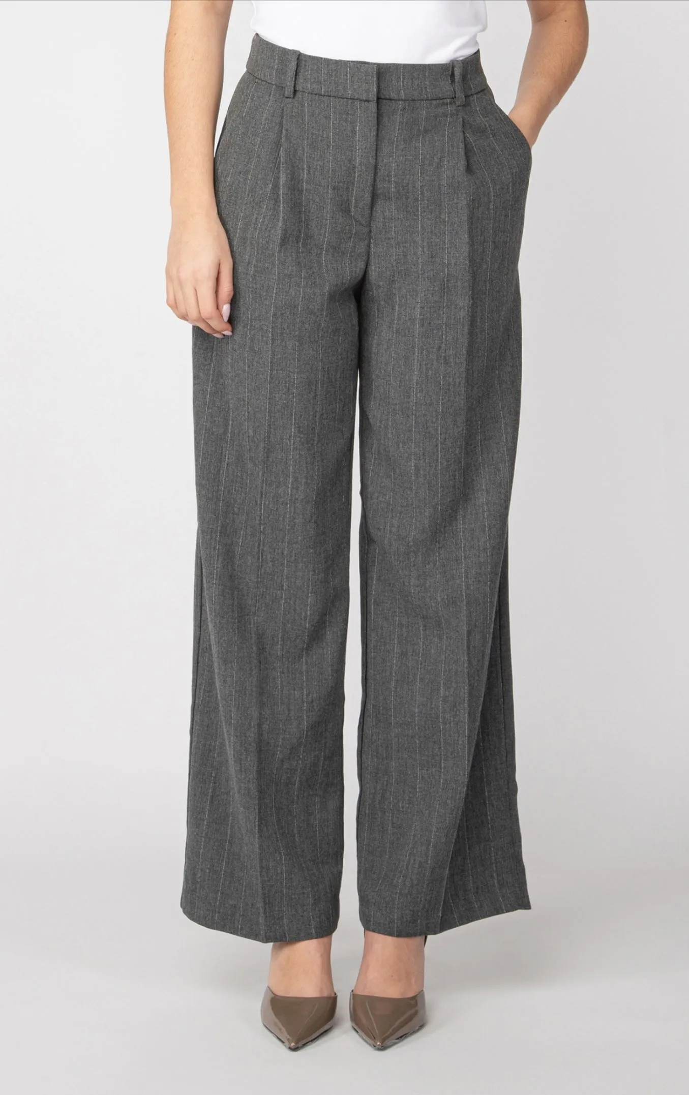 Black Tape Pinstripe Wide Leg Trousers