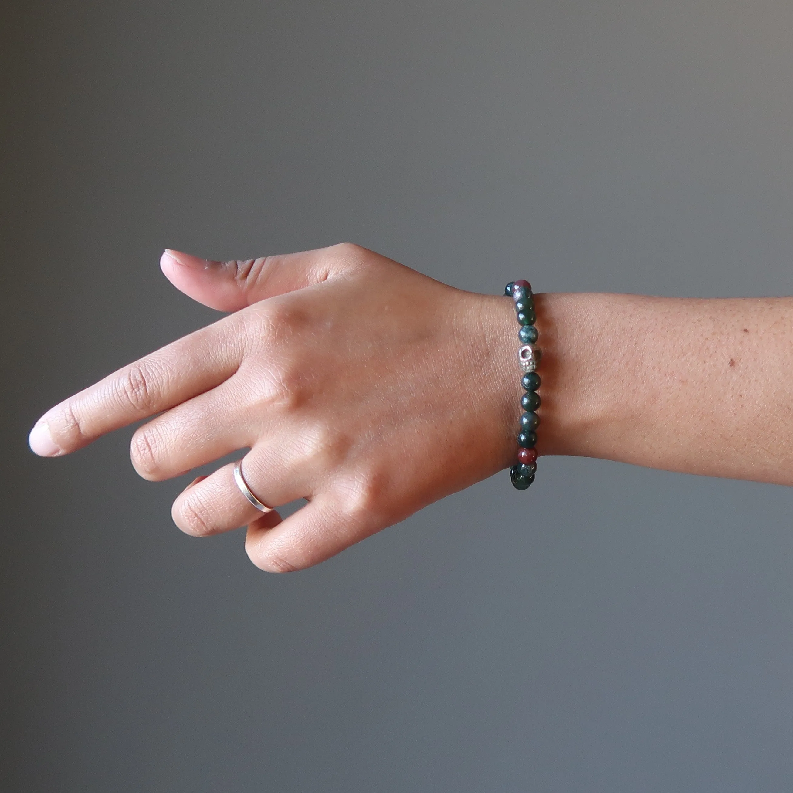 Bloodstone Pyrite Bracelet Edgy Gold Skull