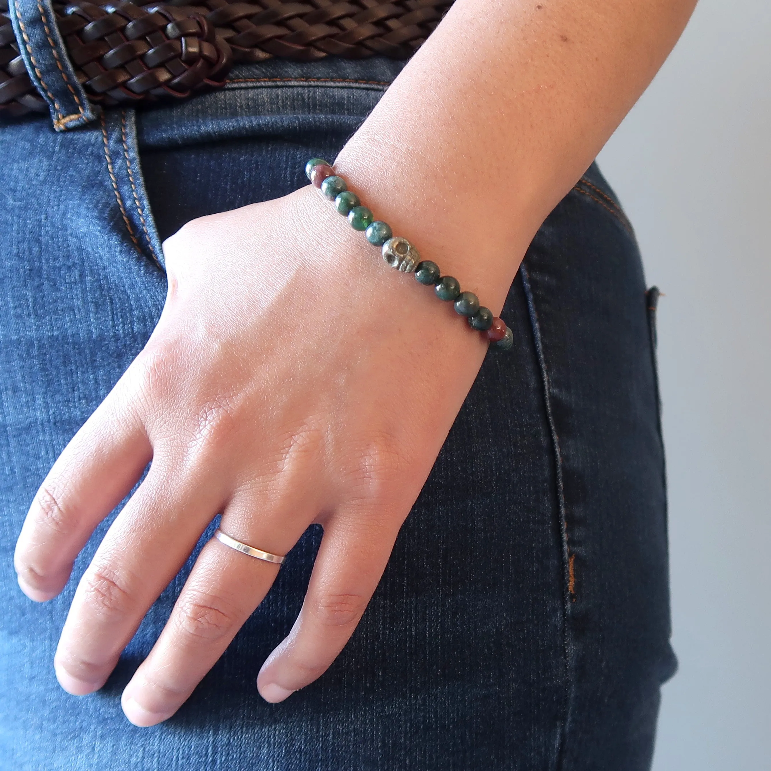 Bloodstone Pyrite Bracelet Edgy Gold Skull