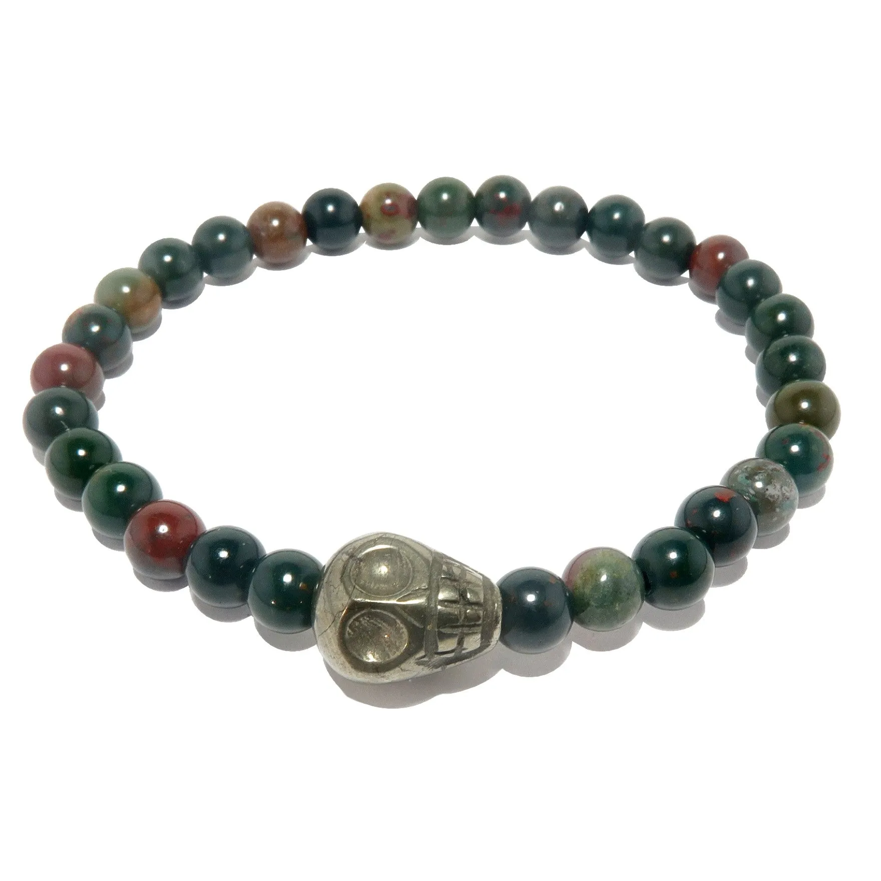 Bloodstone Pyrite Bracelet Edgy Gold Skull