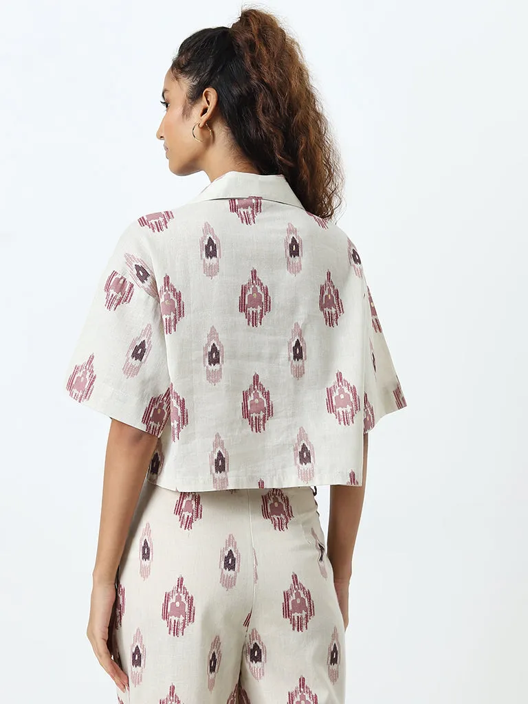 Bombay Paisley Ivory Ikat Printed Cotton Shirt