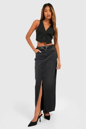 Boohoo Front Split Denim Maxi Skirt, Black