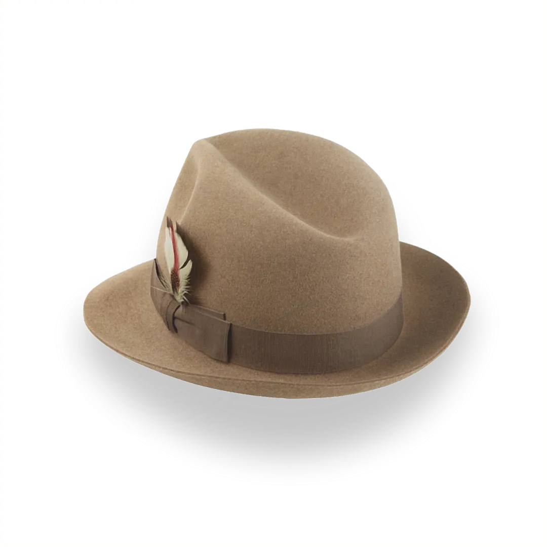 Camel Medium Brim Fedora in Premium Beaver Fur Felt | The Phoenix