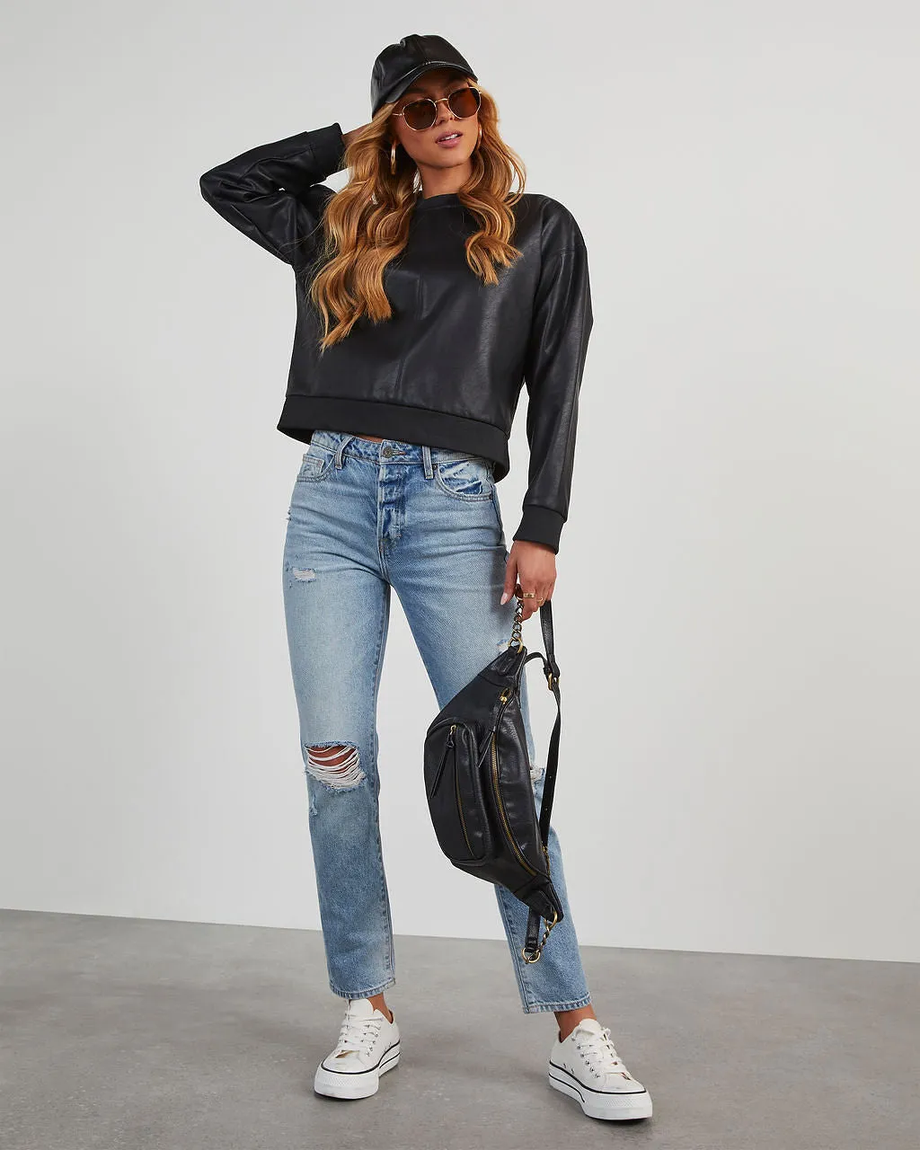 Can't Resist Faux Leather Long Sleeve Top