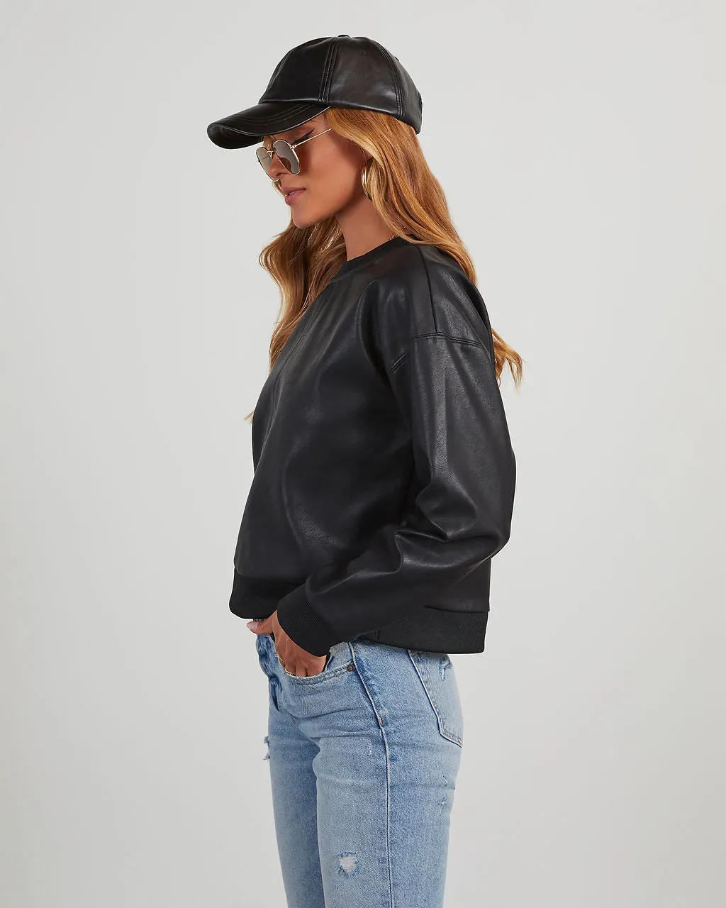 Can't Resist Faux Leather Long Sleeve Top