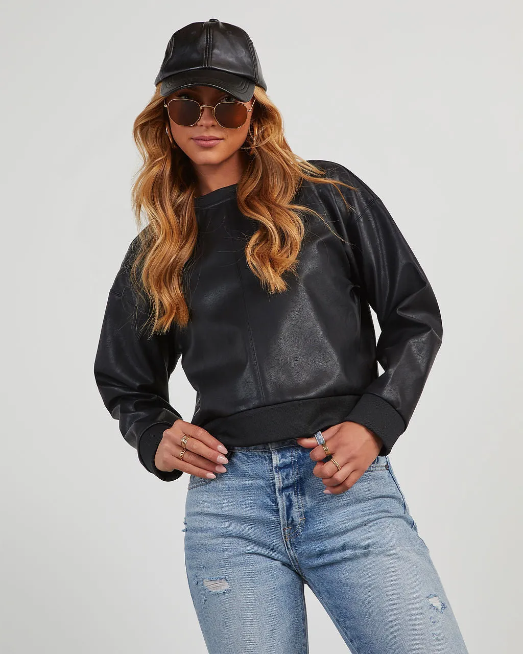 Can't Resist Faux Leather Long Sleeve Top