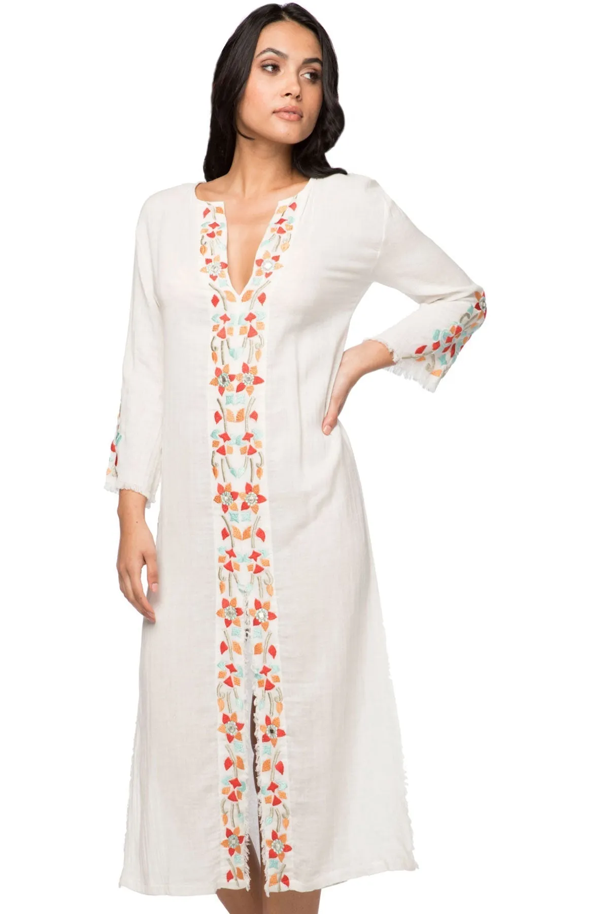 Catalana Maxi Cotton Dress  with Embroidery