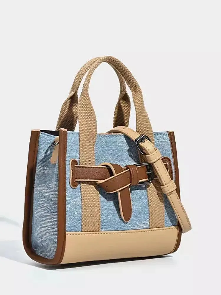 Chic Denim Crossbody Bag with Flap Pocket