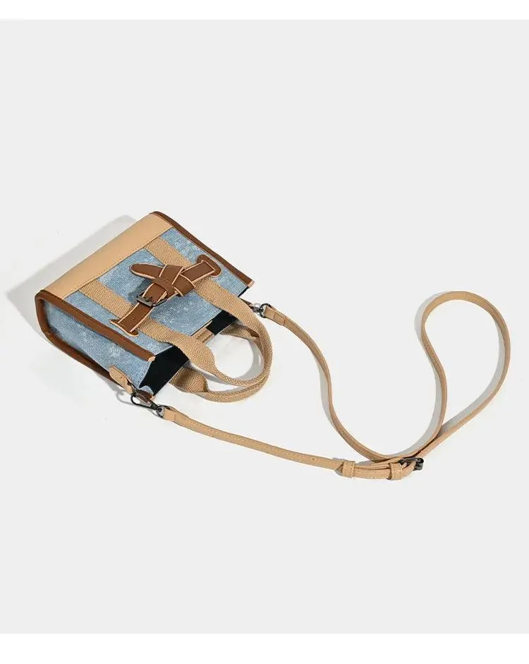 Chic Denim Crossbody Bag with Flap Pocket