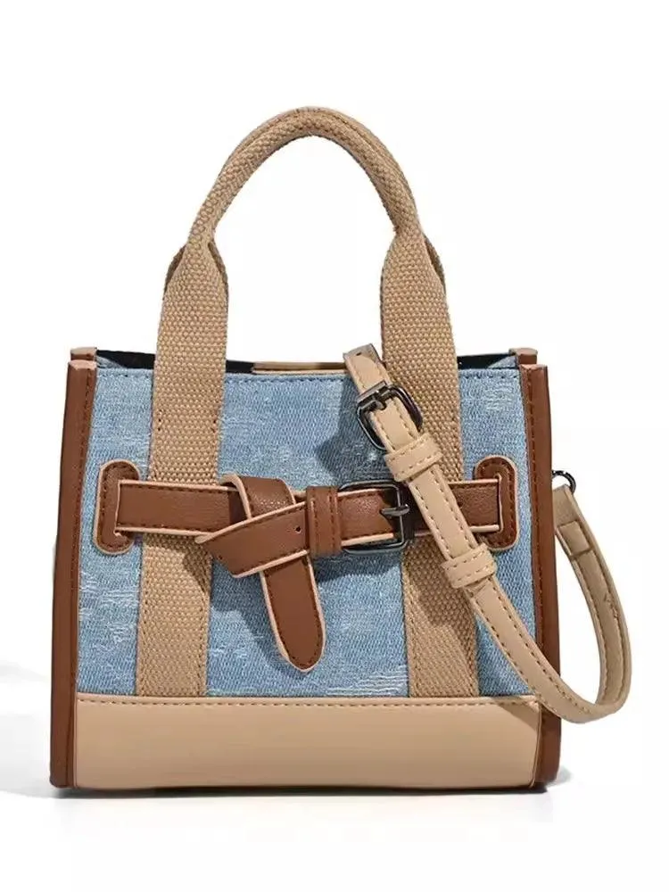 Chic Denim Crossbody Bag with Flap Pocket