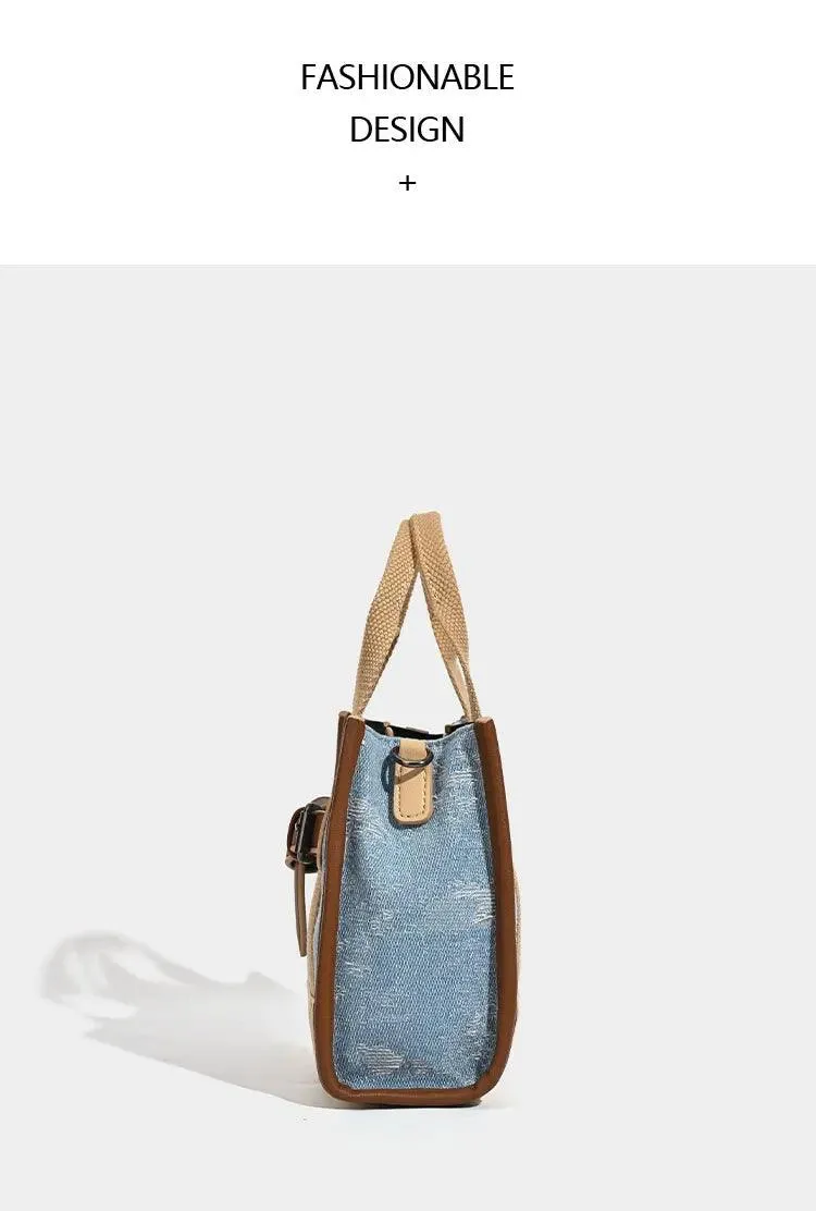 Chic Denim Crossbody Bag with Flap Pocket