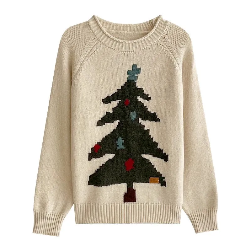 Christmas tree jacquard round neck knitted sweater    S4693