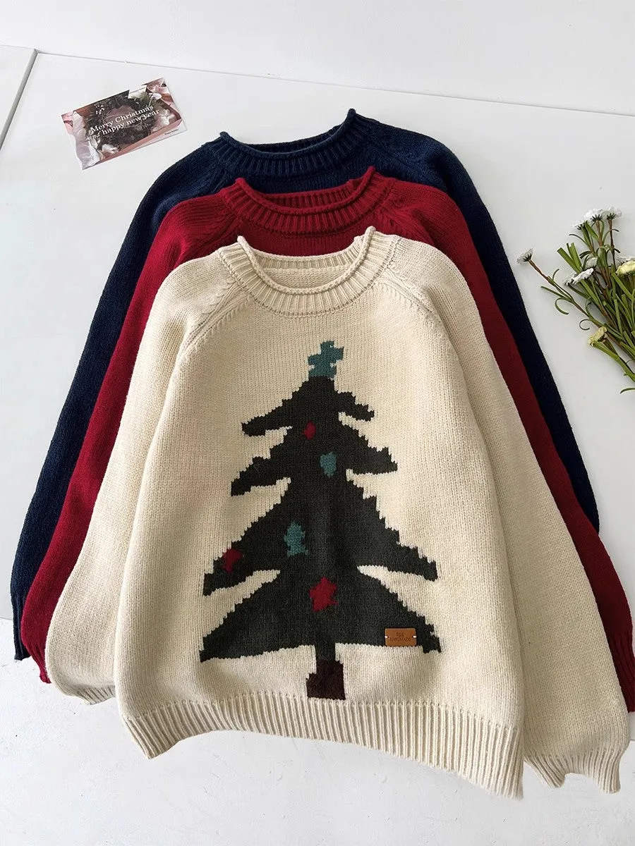 Christmas tree jacquard round neck knitted sweater    S4693