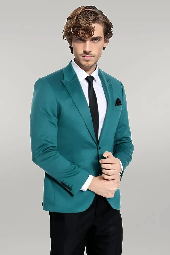 Cotton Slim Fit Plain Green Men Blazer - Wessi