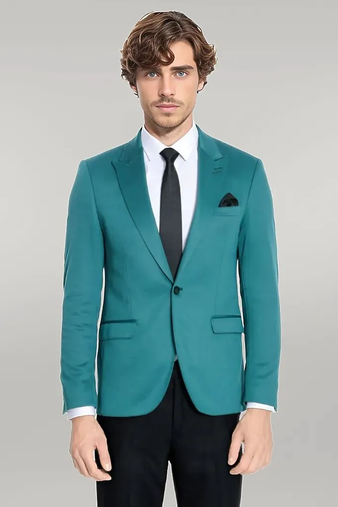 Cotton Slim Fit Plain Green Men Blazer - Wessi