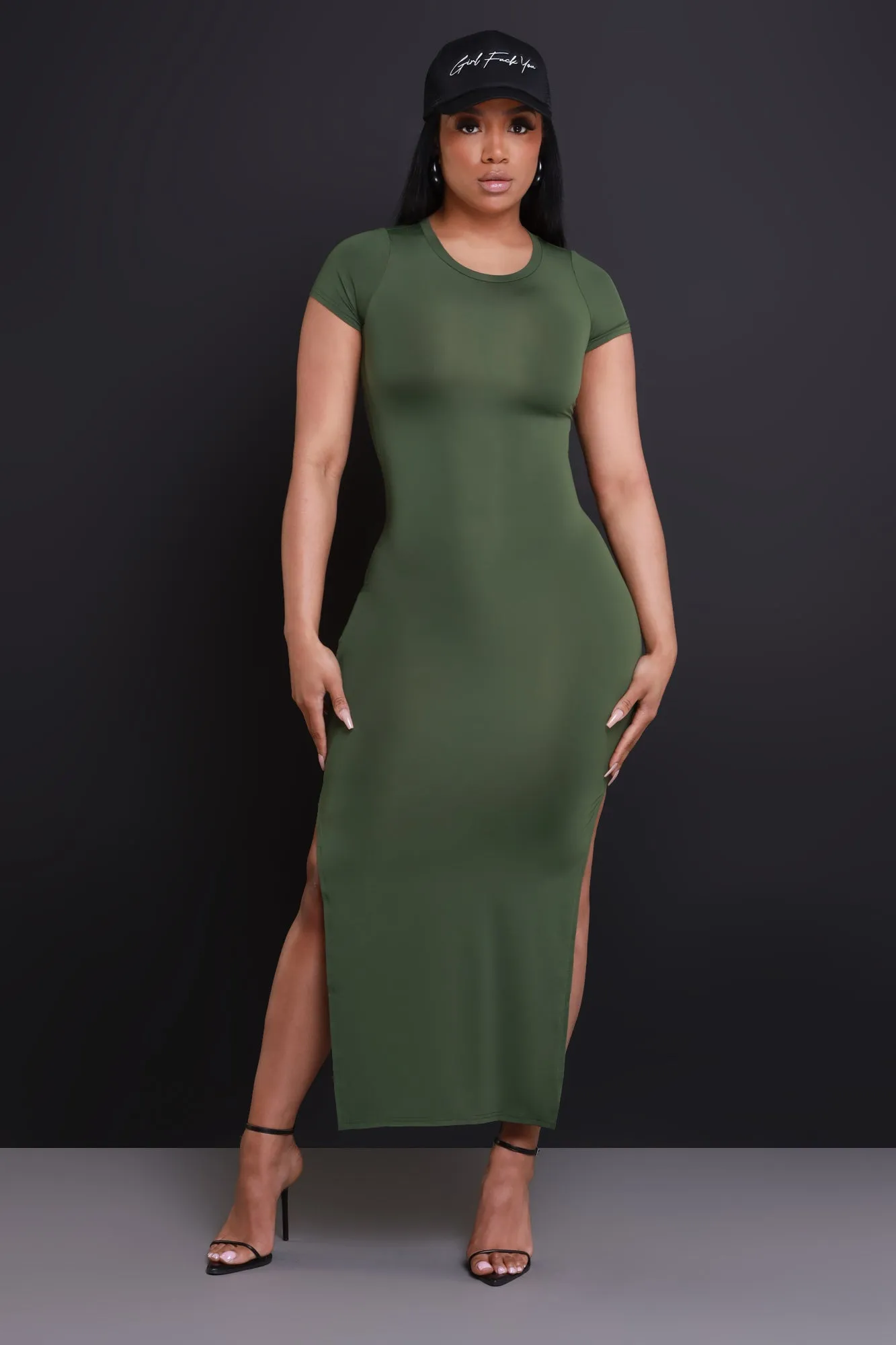 Curtain Call Short Sleeve Maxi Dress - Olive