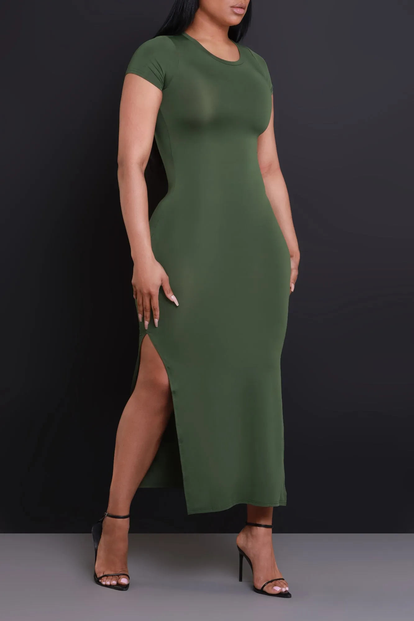 Curtain Call Short Sleeve Maxi Dress - Olive