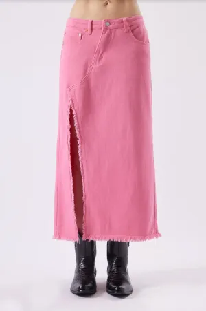 Darsie Denim Midi Slit Skirt Pink