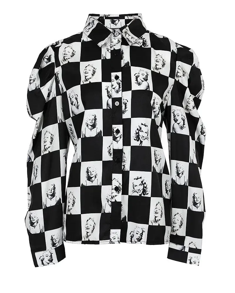 Deanwangkt - Check Print Puff Sleeve Shirt