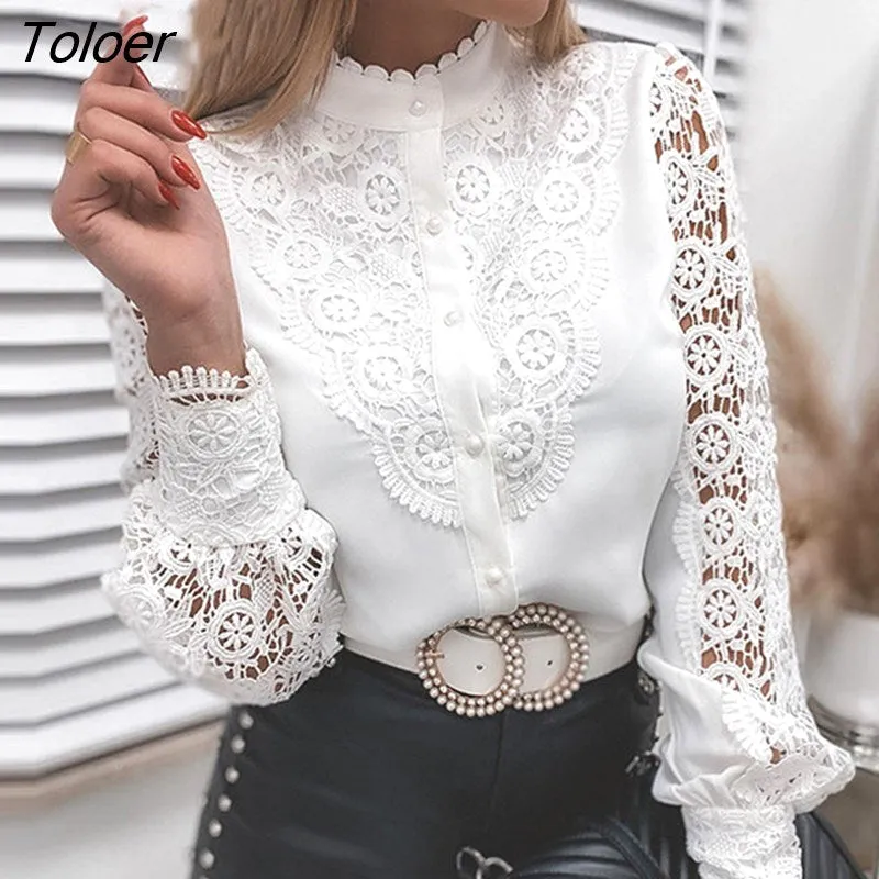 deanwangkt Embroidered Floral Lace Blouse Women Long Petal Sleeve Woman Shirt White Elegant Fashion Women Blouses Tops Blusas 24496