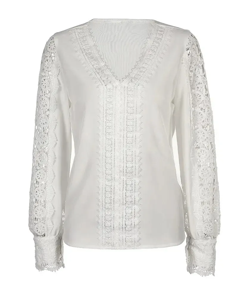 Deanwangkt - V-neck top with long sleeves in guipure lace