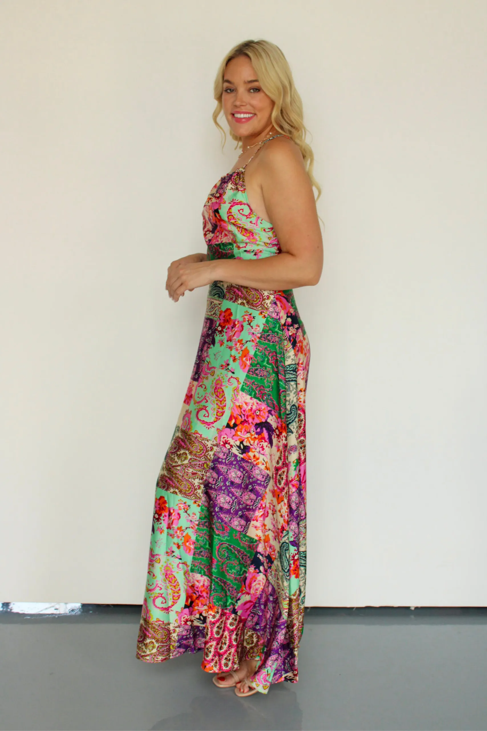 Delicate Heart Satin Maxi Dress