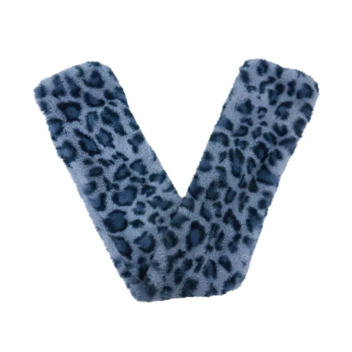 Denim Ocelot Print Faux Bunny Fur, Body Warming Long Hot Water Bottle