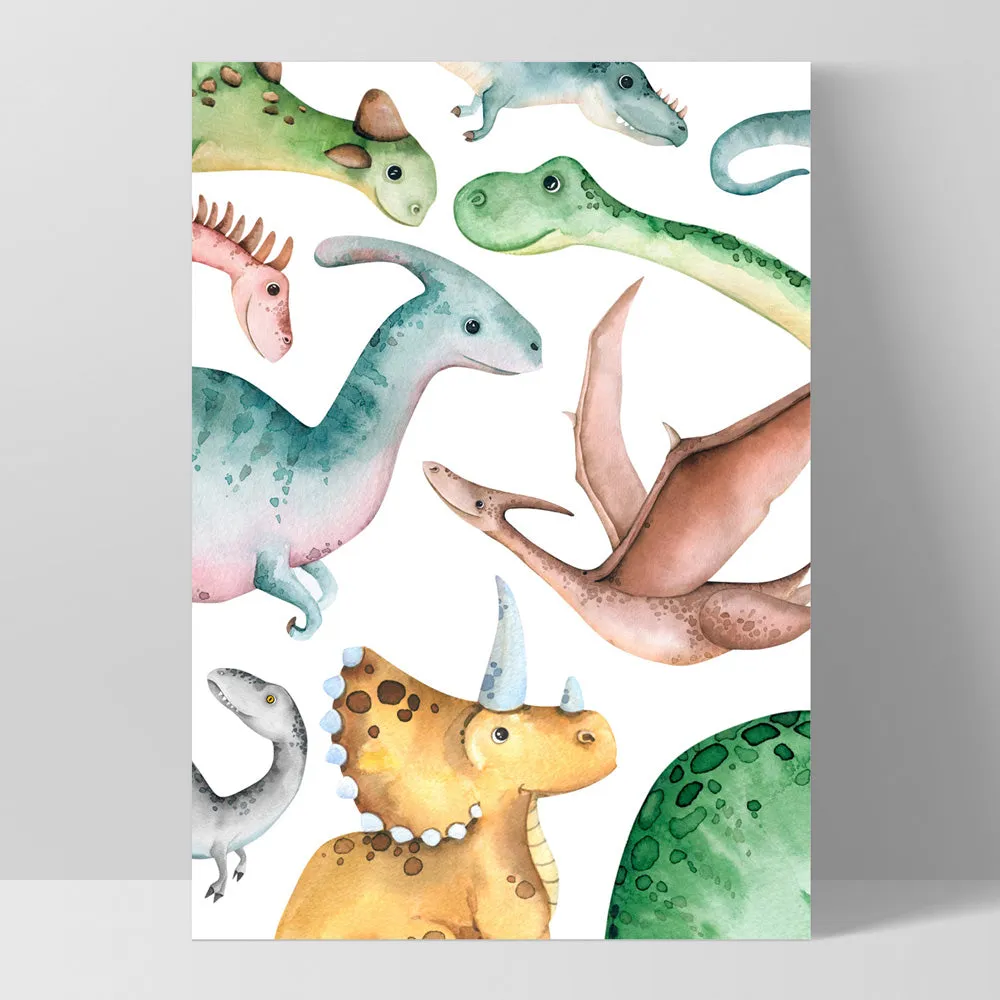 Dinosaur Peek a Boo in Watercolour - Art Print