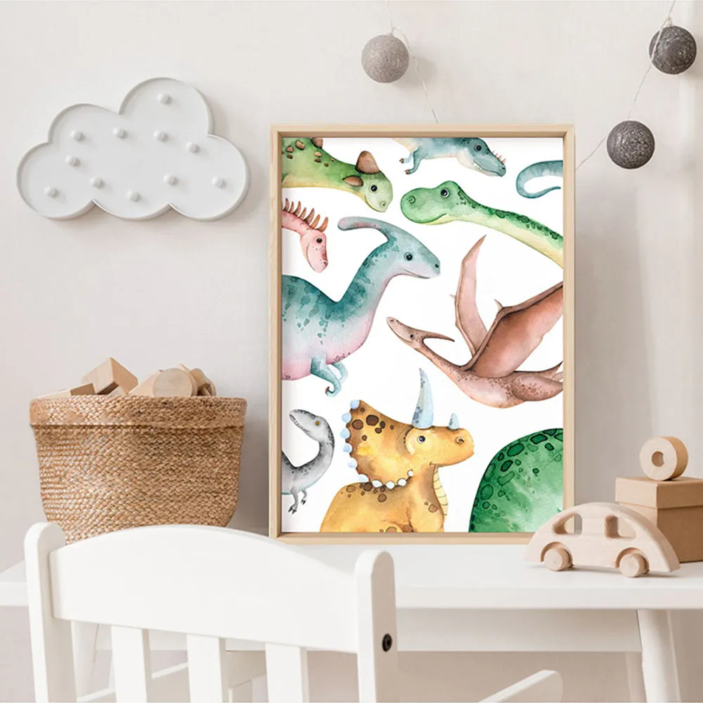 Dinosaur Peek a Boo in Watercolour - Art Print