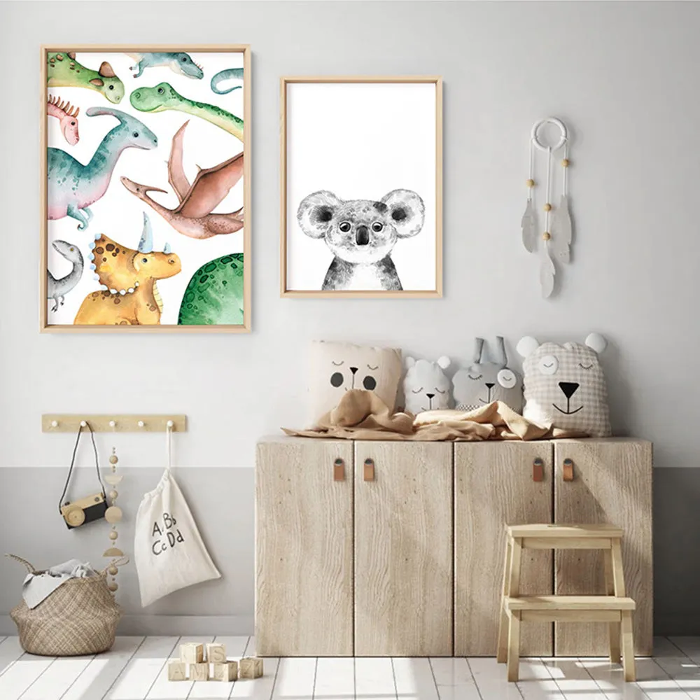 Dinosaur Peek a Boo in Watercolour - Art Print