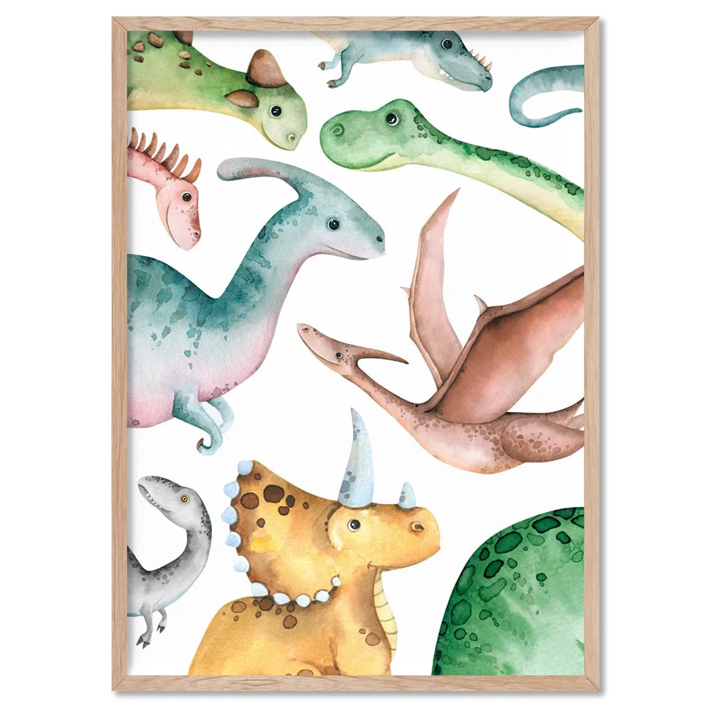 Dinosaur Peek a Boo in Watercolour - Art Print