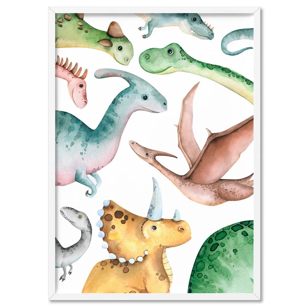 Dinosaur Peek a Boo in Watercolour - Art Print